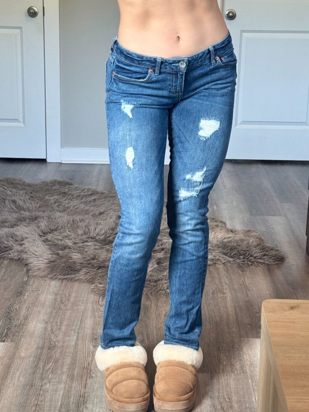 Y2K 2000s Aeropostale Bayla Low Rise Skinny Jeans Womens 3/4 Distressed Denim